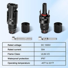 Solar Connectors 1000V 30A IP67 Waterproof – 20 Pairs Male Female for Panels