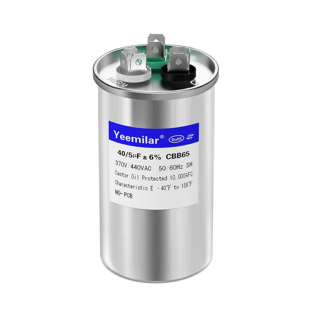 40+5 uF 40/5 MFD ±6% 370V/440V CBB65 AC Capacitor, Dual Run Round Capacitor