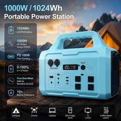 1000W 1024Wh Blue LiFePO4 Portable Pure Sine Wave Fast Charge Power Station