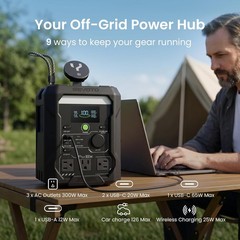 Portable Power Station 256Wh LiFePO4 Battery 300W AC Outlets Wireless Charging