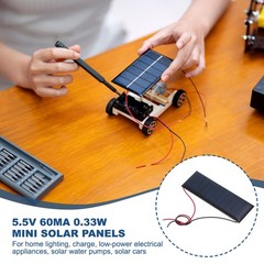 2 Pieces Mini Solar Panels 5.5V 0.33W 60mA for with 2 Cables 90x30mm