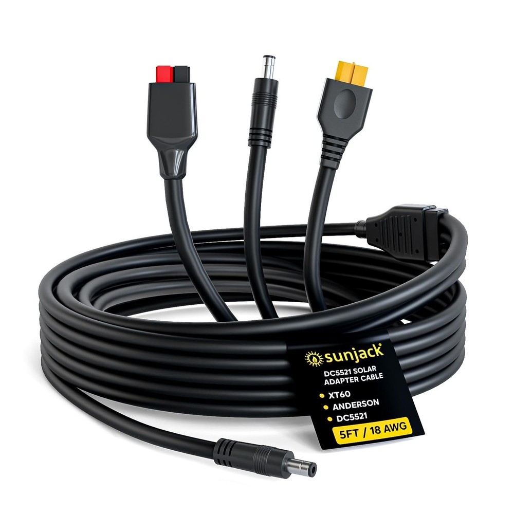 SunJack DC5521 Solar Panel Adapter Cable, 18AWG 5ft | XT60, Anderson, DC5521,…