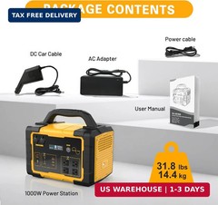 1000W Portable Power Station 1024Wh LiFePO4, (2000W Peak) Backup Battery, Solar