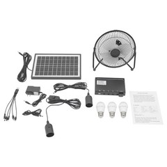 12 Volt Outdoor multi-purpose Solar Panel Kit Lighting System with 3×Bulbs & Fan