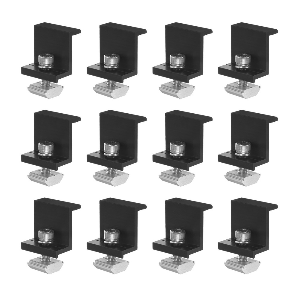 12pcs Solar Panel Mounting 35mm Z Clip Aluminum End Clamp for RVs Black