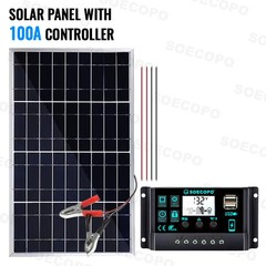 100W Portable Solar Panel with Battery Clips with 30A/60A/100A Controller to Dir