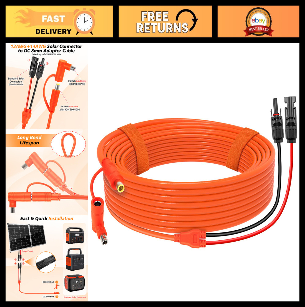 Solar Connector to DC7909 & 8020 Extension Cable 16.5FT 14AWG Adapter for Solar