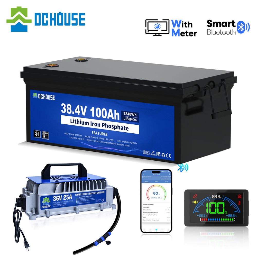 36V 100Ah Lithium Golf Cart Battery with 25A Charger Golf Cart Trolling Motor RV
