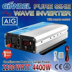 Pure Sine Power Inverter 2200W 12V/120V 20A Solar Controller USA Transistor
