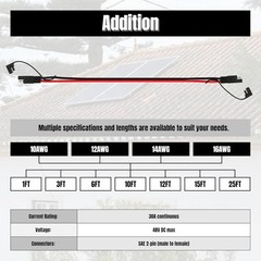 12FT 10AWG SAE Extension Cable,with SAE Polarity Reverse Adapter for Solar RV