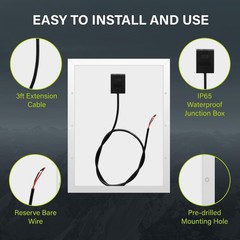 35W Monocrystalline Solar Panel with 2- – Off Grid Ready