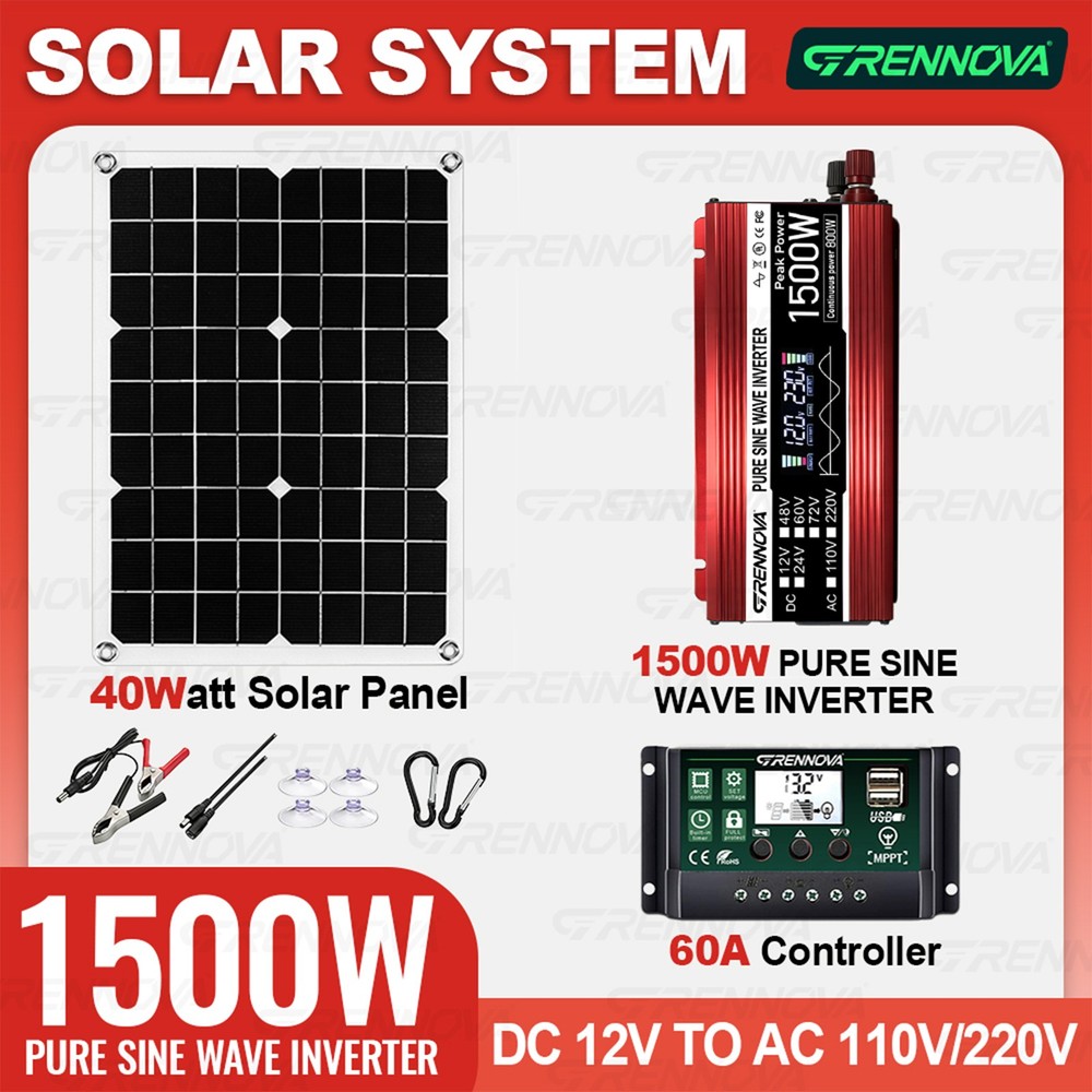 Grennova 1500W Solar Kit 40W Panel 60A MPPT Off-Grid Home Camping Backup