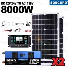 8000W Off-Grid Solar (12V/24V to 110V/220V) 2pcs Solar Panels,Charge Controller