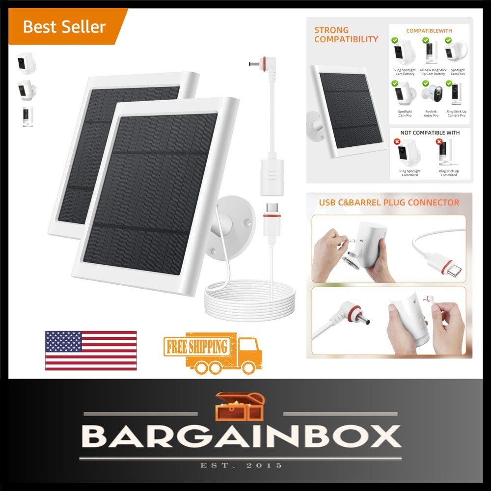 High Efficiency 4W Solar Panel for Ring Cameras – 10ft Cable & Mount Included