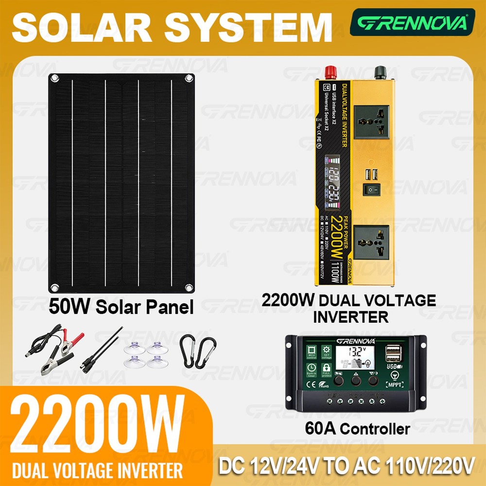 Grennova 2200W Off-Grid Solar System 50W Panel 60A MPPT Dual Voltage Inverter
