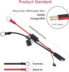 2 FT SAE Extension Cable Copper 10GA Waterproof Quick Connect with Fuse