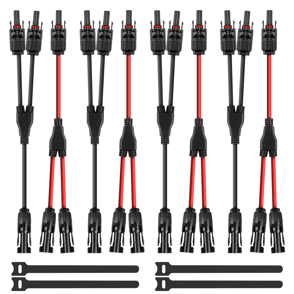 4 Pairs Y Branch Solar Connectors 1 to 2 Parallel PV Adapters 30A Cable Kit, 14-