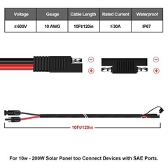 Solar Panel Connector Cable,10AWG SAE to Male & Female Adapter PV Extension C…