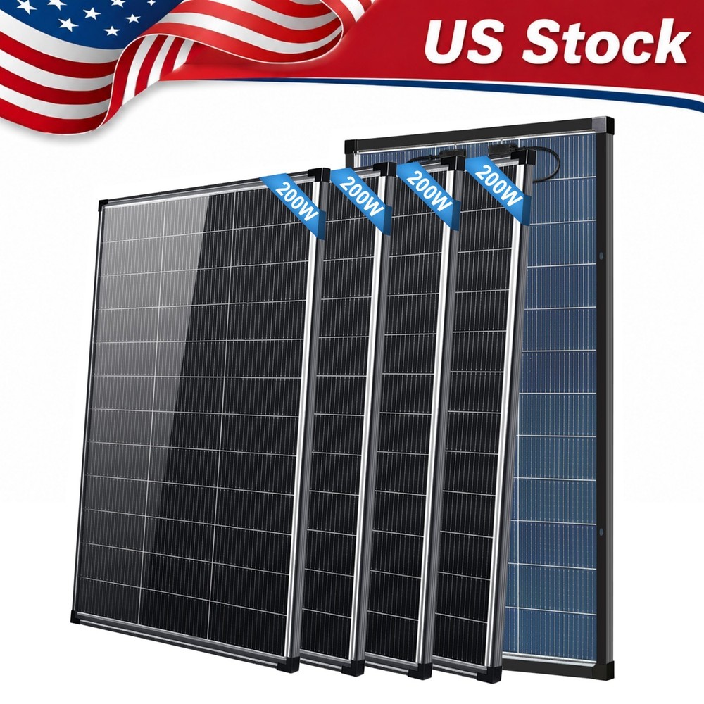 4Pack 200W Bifacial Solar Panel 800W N-Type Mono 18V PV Off Grid Roof RV Home US