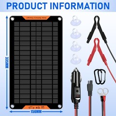 12 Volt 10 Watt Solar Car Battery Charger & Maintainer, Solar Panel Trickle C…