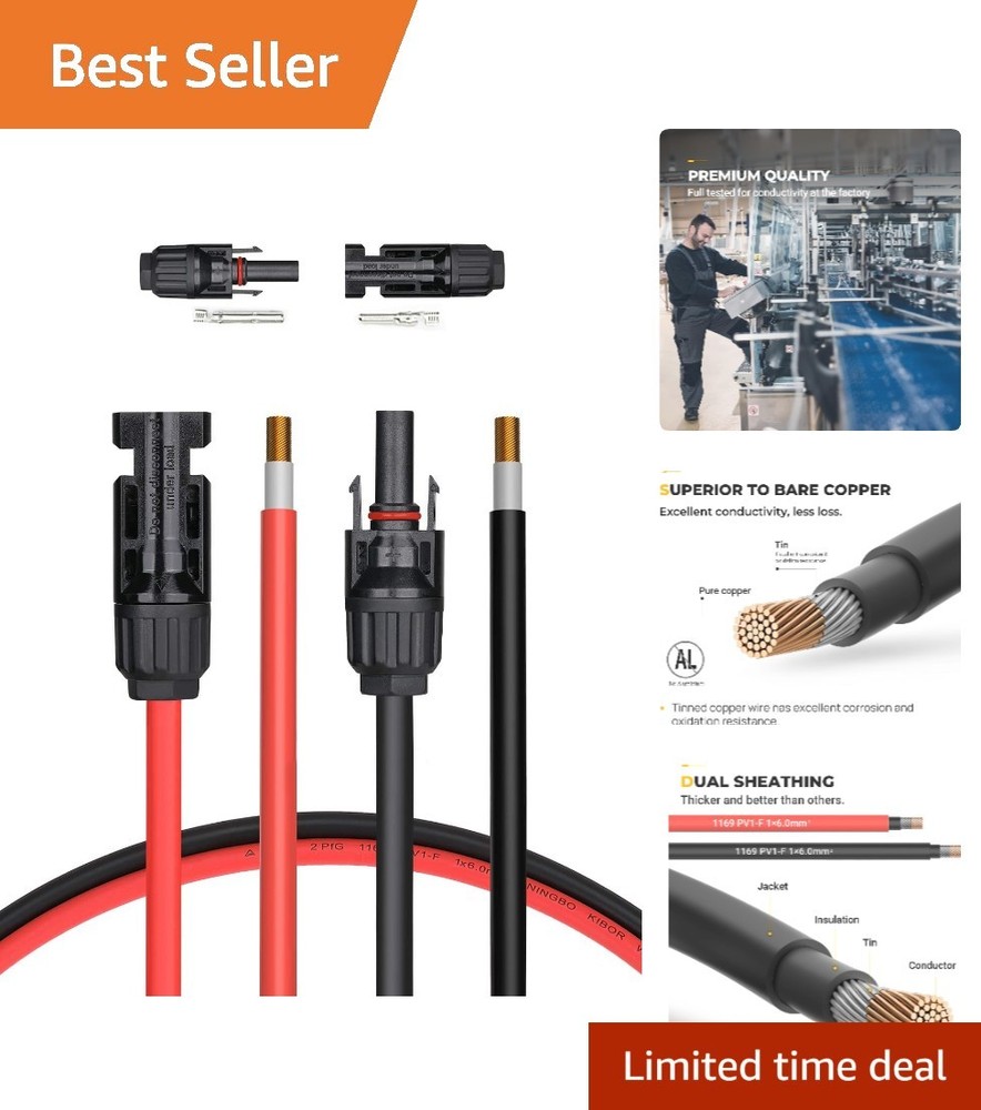 20FT 10AWG Solar Extension Cable – Male/Female Connectors, Certified