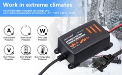 HECHOBO 12v 2A Battery Charger, Trickle Charger for Lawn Mower Battery, 4