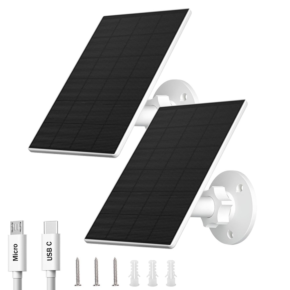 2W Solar Panel for Cameras, USB-and USB, White, 2 Pack