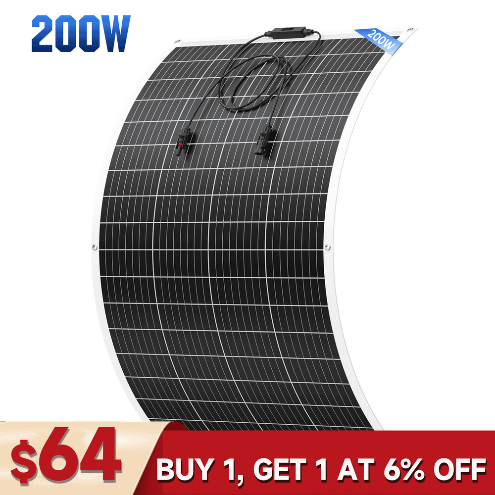200W Flexible Mono Solar Panel 12V Power Portable Camping Home RV Battery Charge