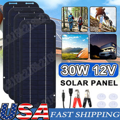 30W Solar Panel 12V Trickle Charger Battery Charger Kit Maintainer Boat Car RV