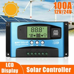 100A MPPT Solar Panel Controller Charge Regulator 12V/24V Battery Auto LCD USB