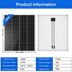 PFCTART 100W 12V Solar Panel High Efficiency Monocrystalline Module RV Boat Home