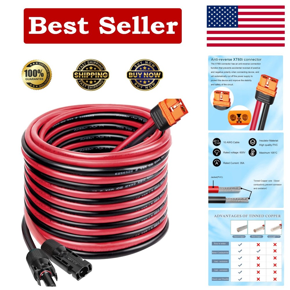 High-Quality 25FT XT60i Adapter Cable for Solar Panels – 10AWG Power Solution