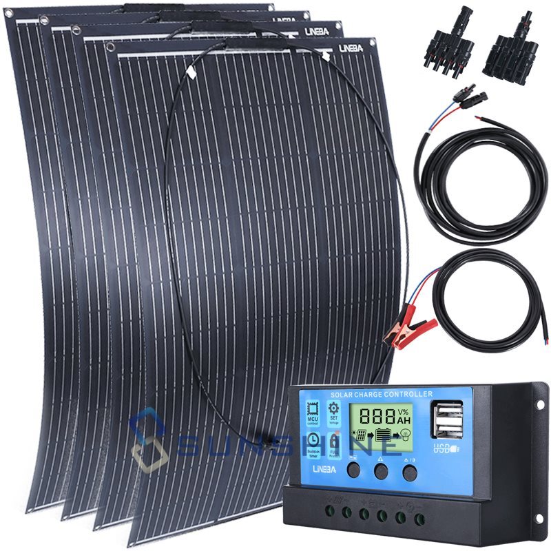Flexible 400W Solar Panel 12V Mono Power Starter Camping Home RV Battery Charge
