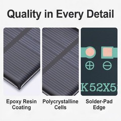 12Pcs 3V 0.375W 125mA Mini Polycrystalline Solar Panel 2×2″/52x52mm