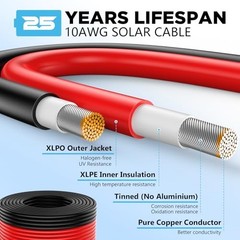 2x100FT Solar Panel Wire 10AWG Tinned Cooper PV Cable
