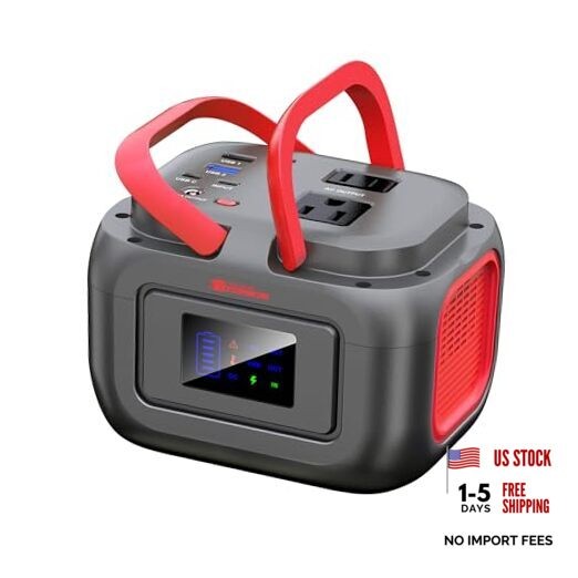 Portable Power Station 120W, Outdoor Power Bank Generator with AC Grey Red