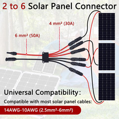 Solar Parallel Connectors for 3 Solar Panels Tool-Free MC4 Solar Cable Splitter