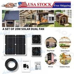 20W Solar Panel Fan Ventilator Exhaust Fan Kit for Greenhouse Shed Chicken CoJS