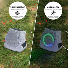 2-Pack Solar Powered Rock Speakers Outdoor Water-Resistant with 3 Mode Lights an