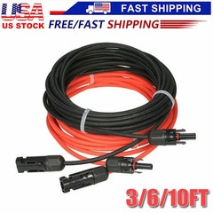 Black+Red 10 AWG Solar Panel Extension Cable Silicone Flexible Wire Connectors