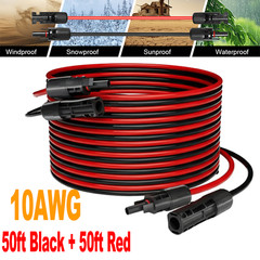 50ft Black + Red 10AWG Solar Panel Extension Cable Flexible Wire Connectors