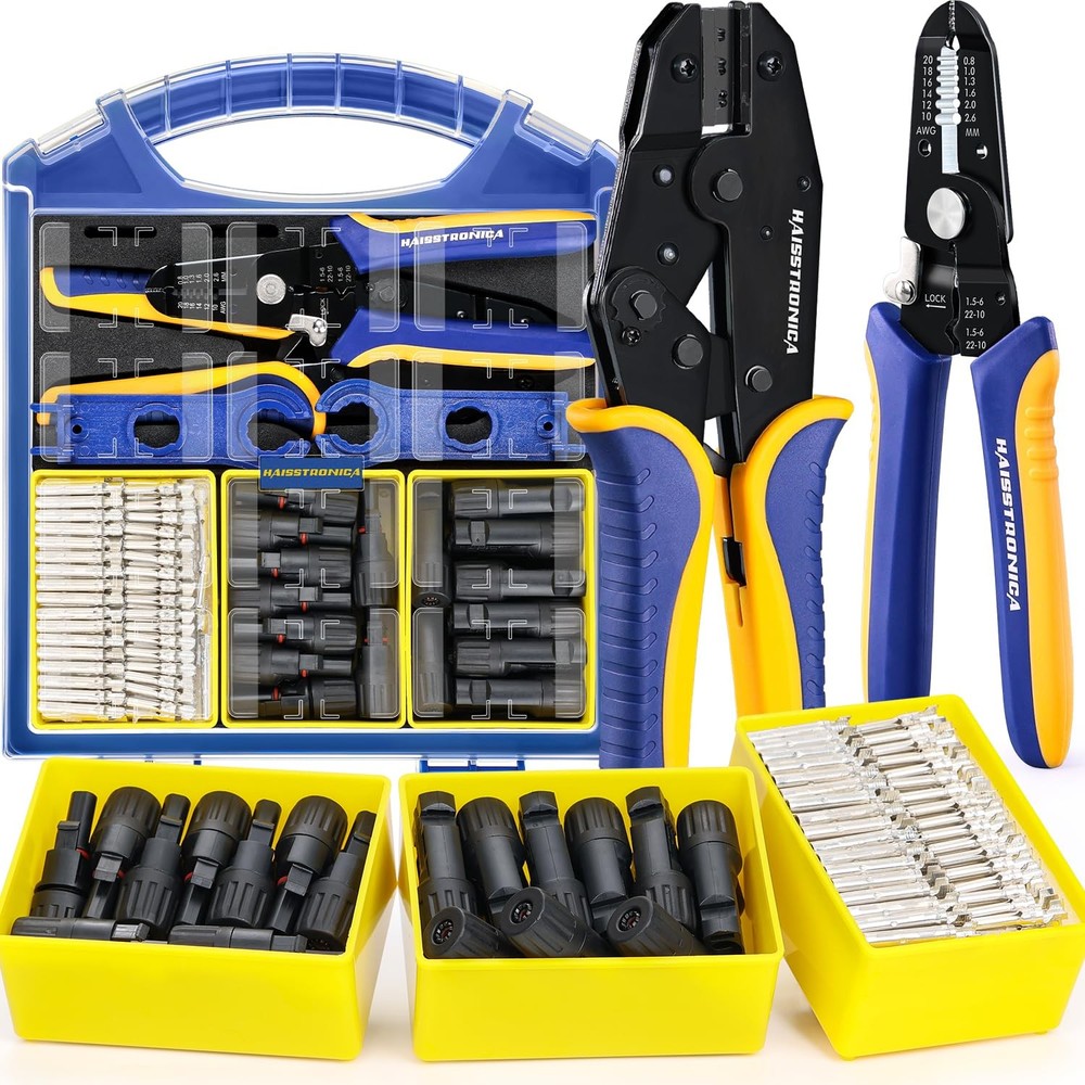 haisstronica 25PCS Solar Crimping Tool Kit, 20 Pairs MC4 Blue, Yellow