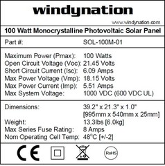 WindyNation 100 Watt 12 Volt Monocrystalline Solar Panel Battery Charger