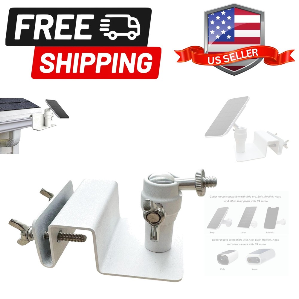 Stainless Steel Universal Solar Panel Gutter Mount for Eufy, Arlo, Wyze, Reol…