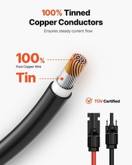 10AWG PV Cable Set: 100ft Red + 100ft Black, Waterproof MC4, UV/Heat Resistant