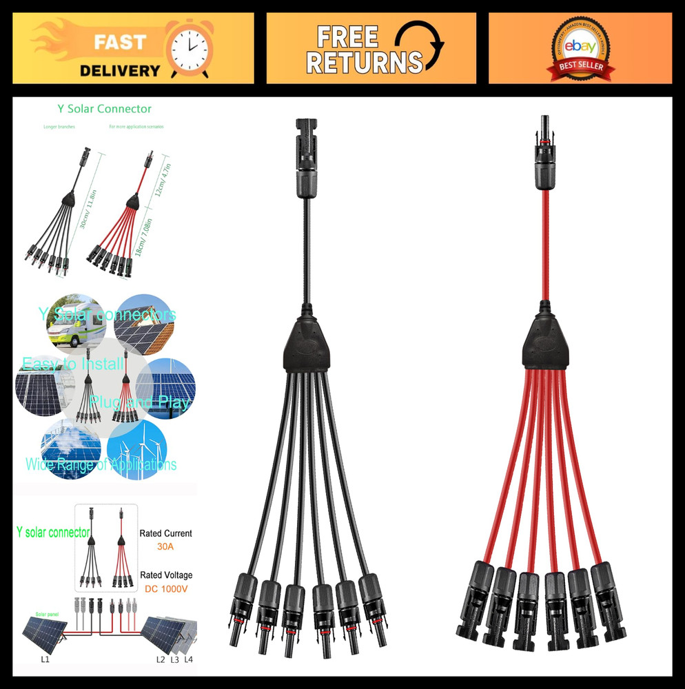 «1 to 6 Solar Y Branch Parallel Connector Cable, 10AWG 45A Waterproof IP68, 30CM