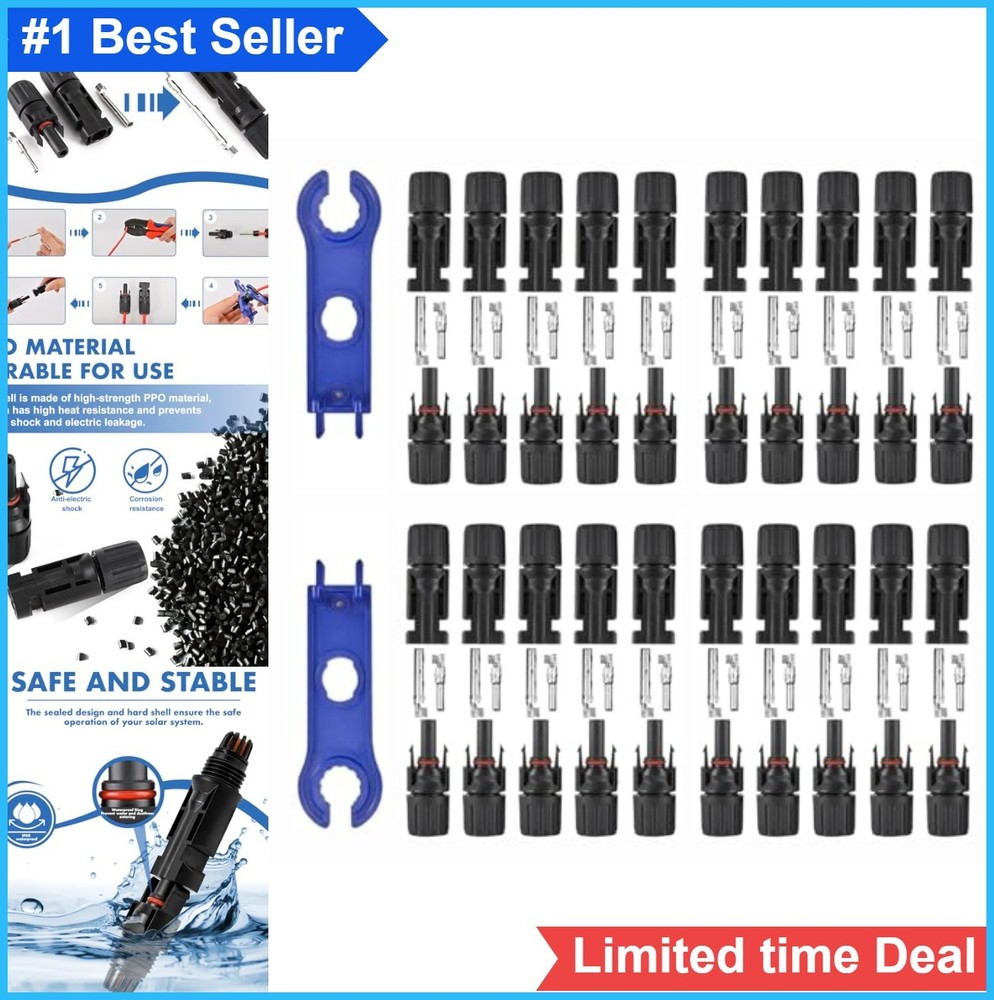Solar Connectors 20 Pairs Male Female MC4 IP67 Waterproof 30A 1000V With