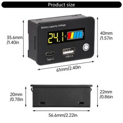 High Accuracy Battery Level Indicator QC3.0 USB Type C Analyzer for Solar Car
