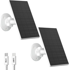 2W Solar Panel for Security Cameras, Solar Charger with Micro USB & USB-C Port f