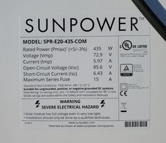 SUNPOWER 435W E20-435-COM US MADE 85.6 VOLT COMMERCIAL SOLAR PANEL
